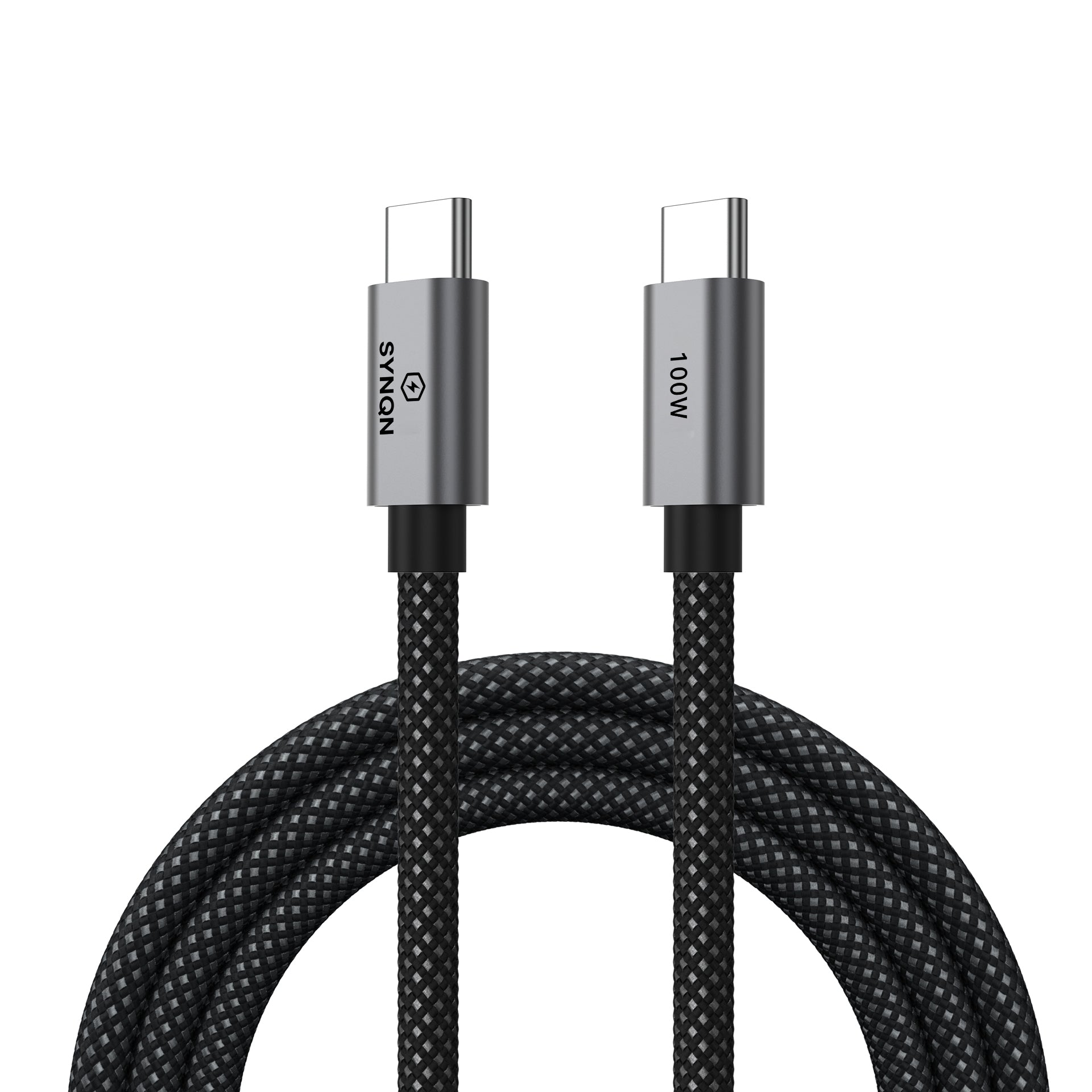 SYNQN USB 2.0 C TO C silicone braided cable,space gray Aluminum Housing