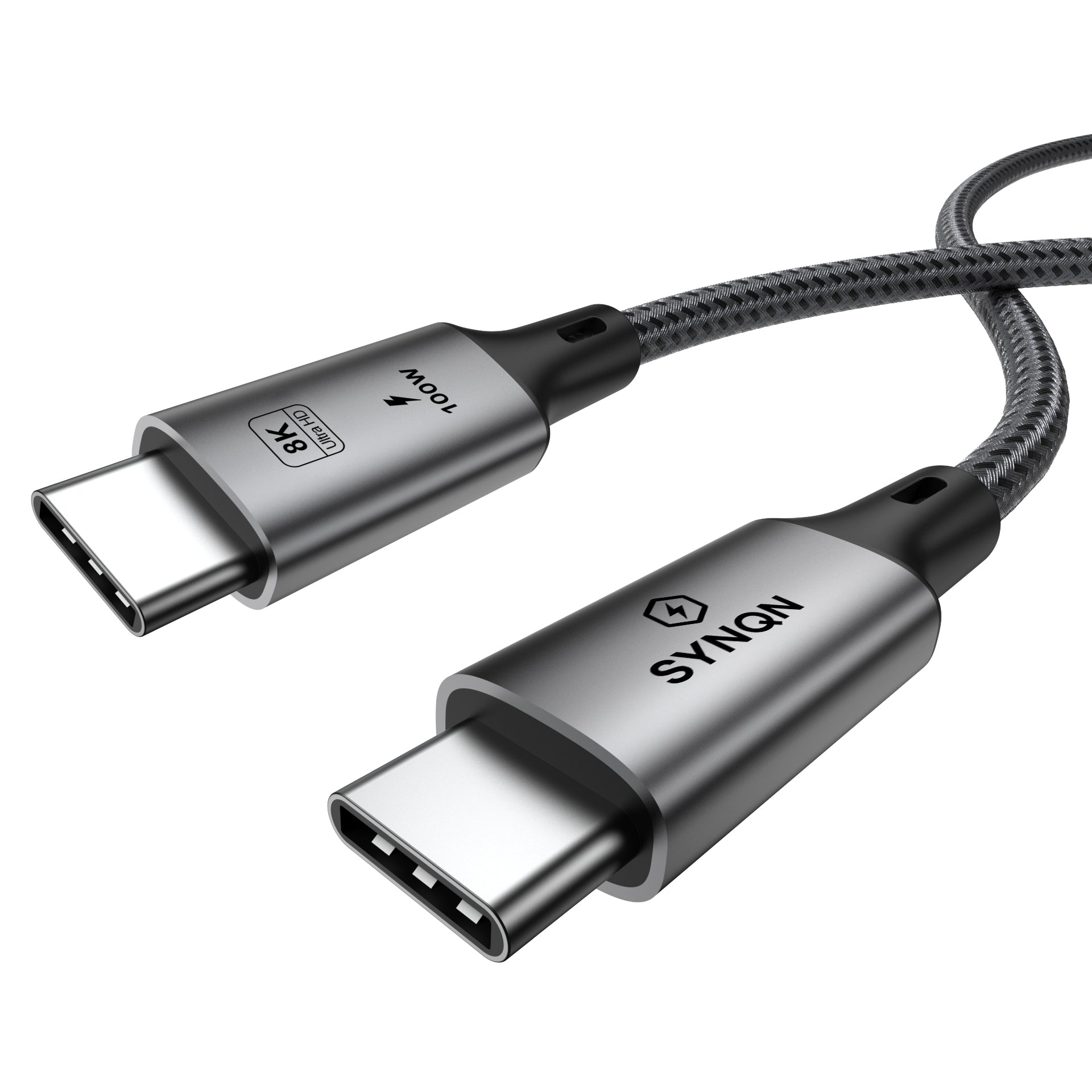 SYNQN USB4.0 1M Type C to C Braided Cable Nickle Plated Connectors Aluminum Housing