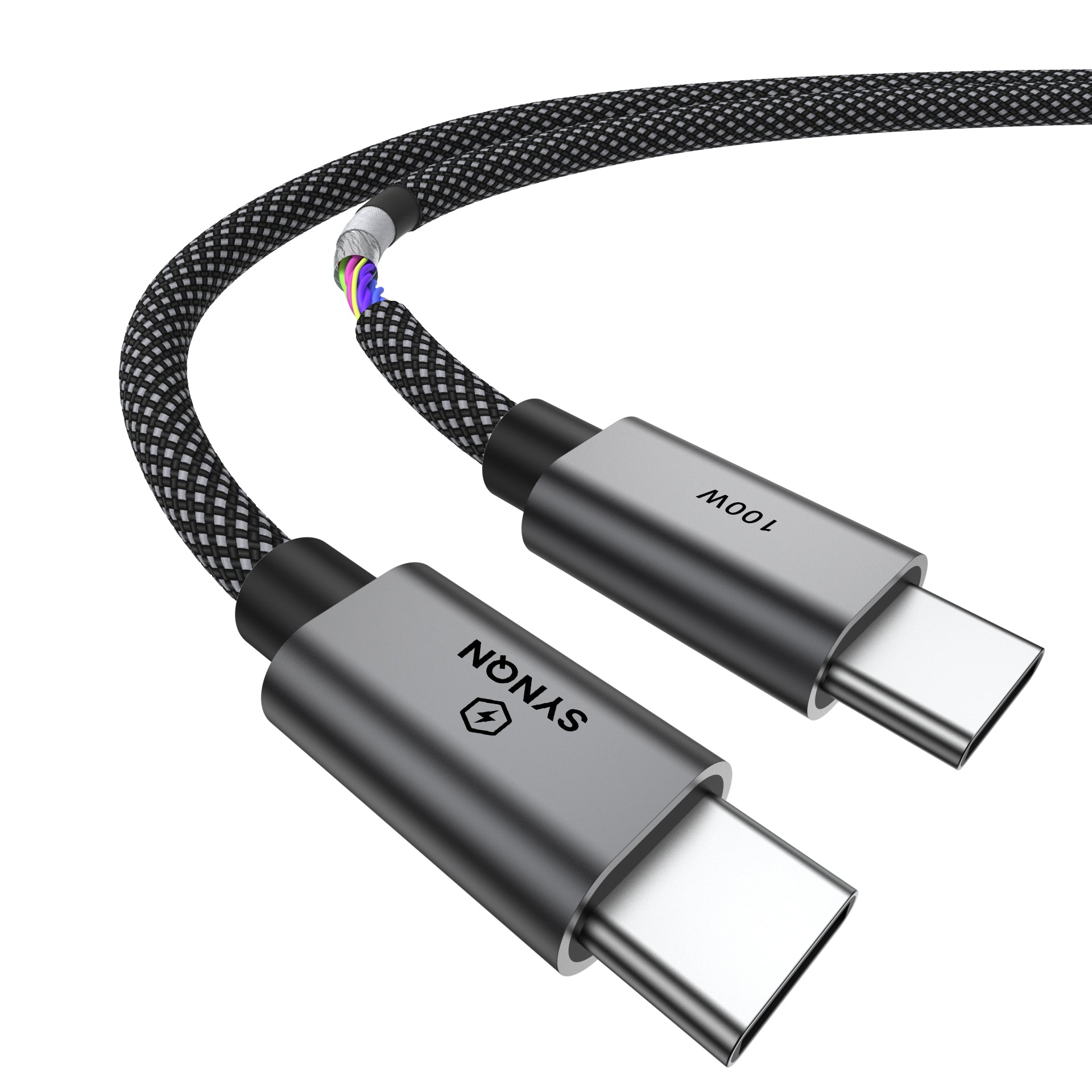 SYNQN USB-C Silicone-Braided Cable — 100W Charge | USB2.0 | 1M | Space Gray