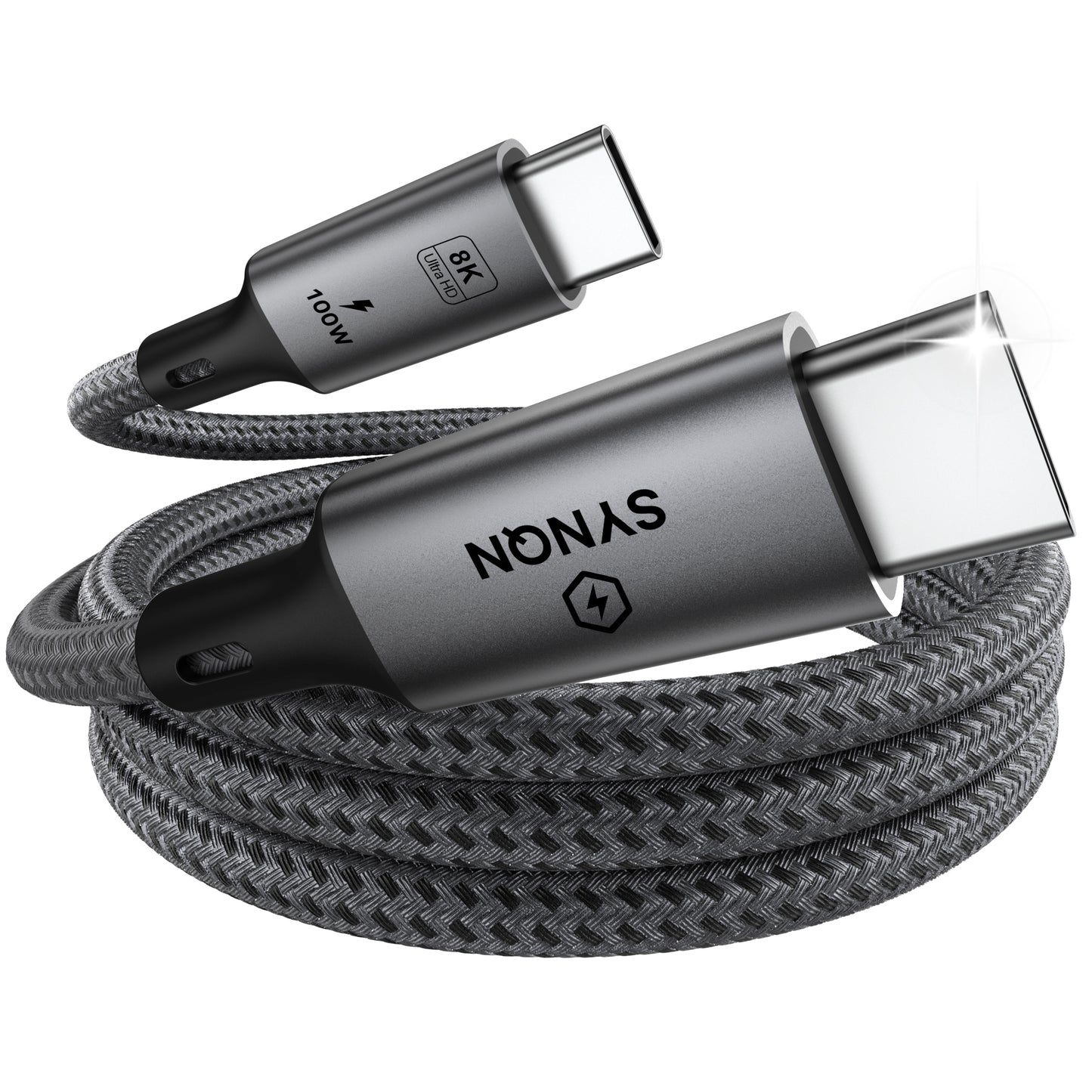 SYNQN USB4.0 1M Type C to C Braided Cable Nickle Plated Connectors Aluminum Housing