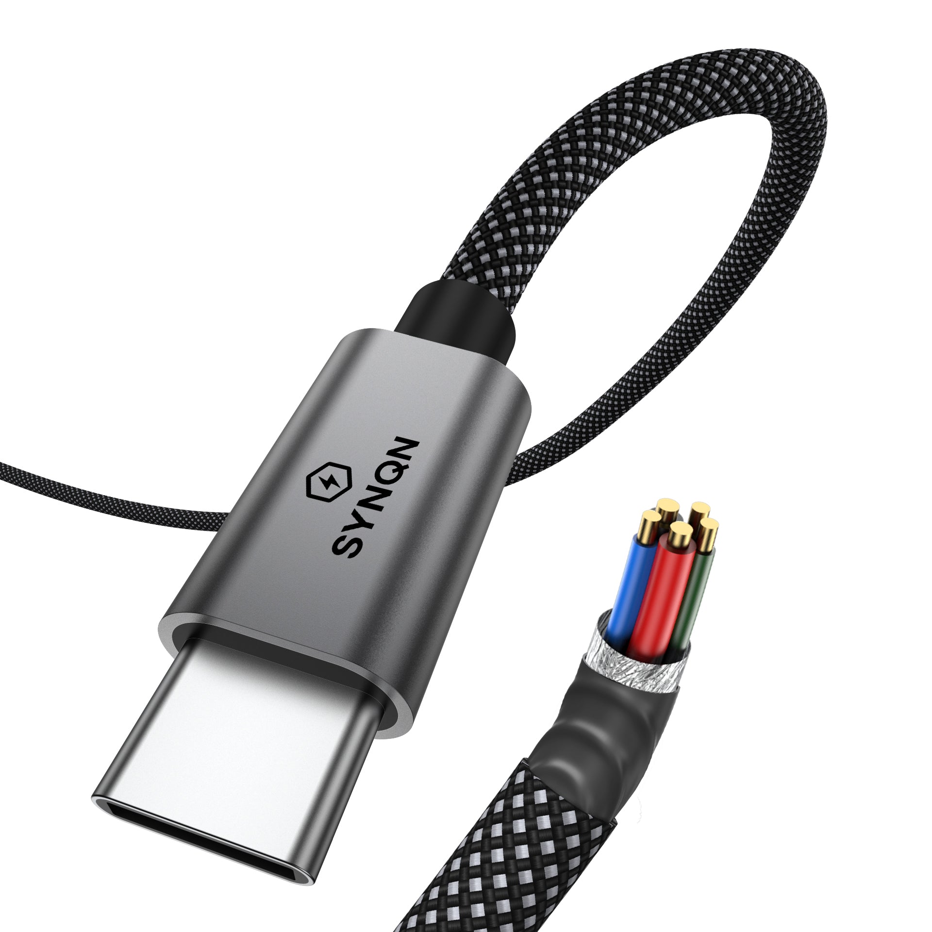 SYNQN USB-C Silicone-Braided Cable — 100W Charge | USB2.0 | 1M | Space Gray