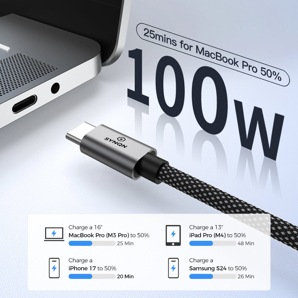 SYNQN USB 2.0 C TO C silicone braided cable,space gray Aluminum Housing