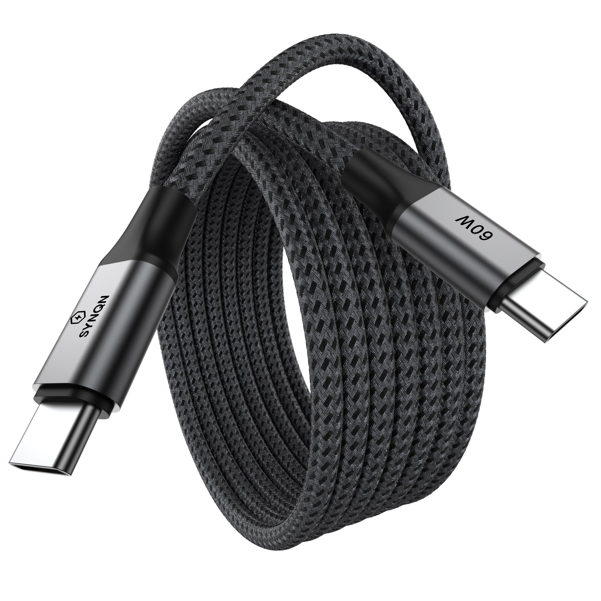 SYNQN USB-C Braided Cable — 60W Charge | USB2.0 | 1M | Space Gray