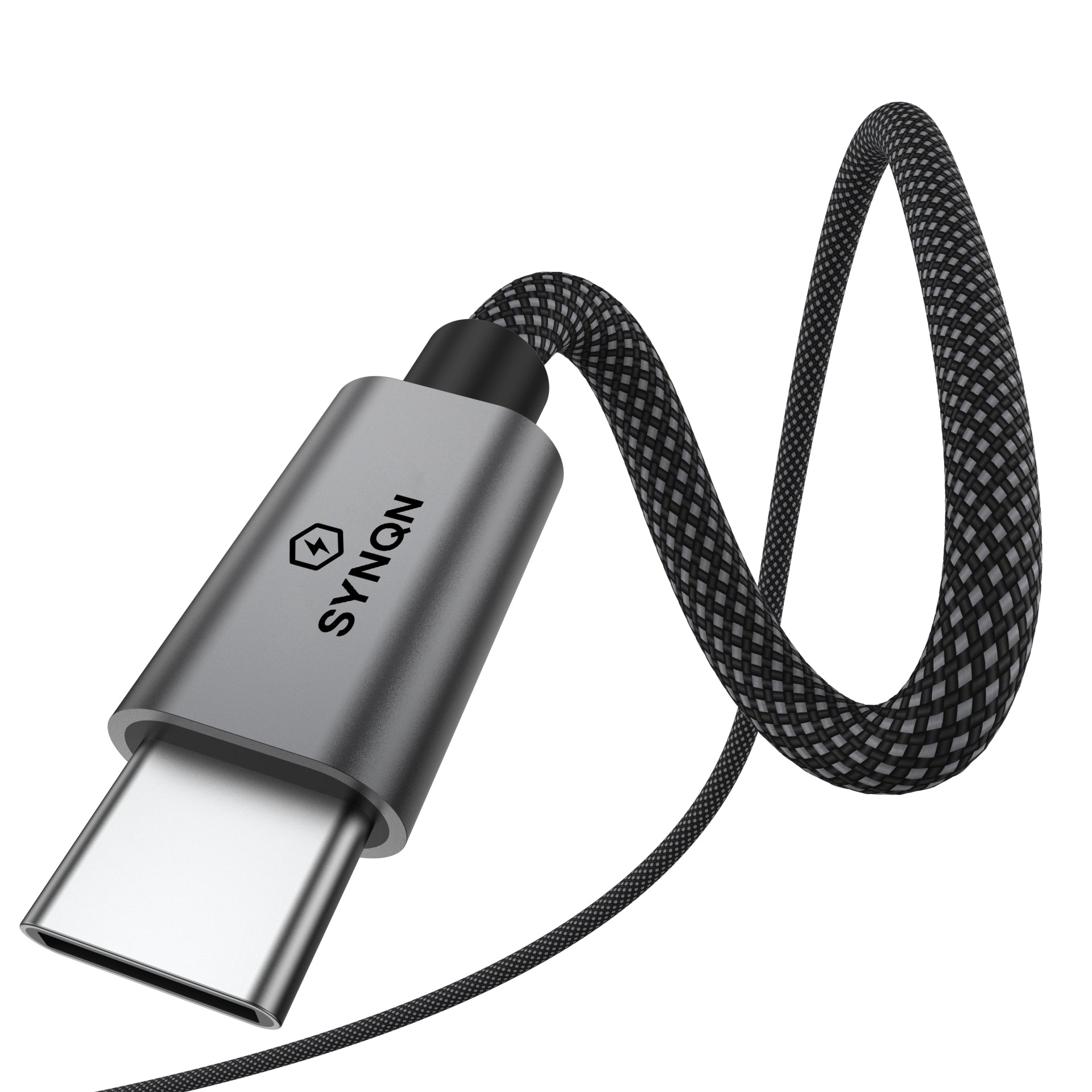 SYNQN USB-C Silicone-Braided Cable — 100W Charge | USB2.0 | 1M | Space Gray