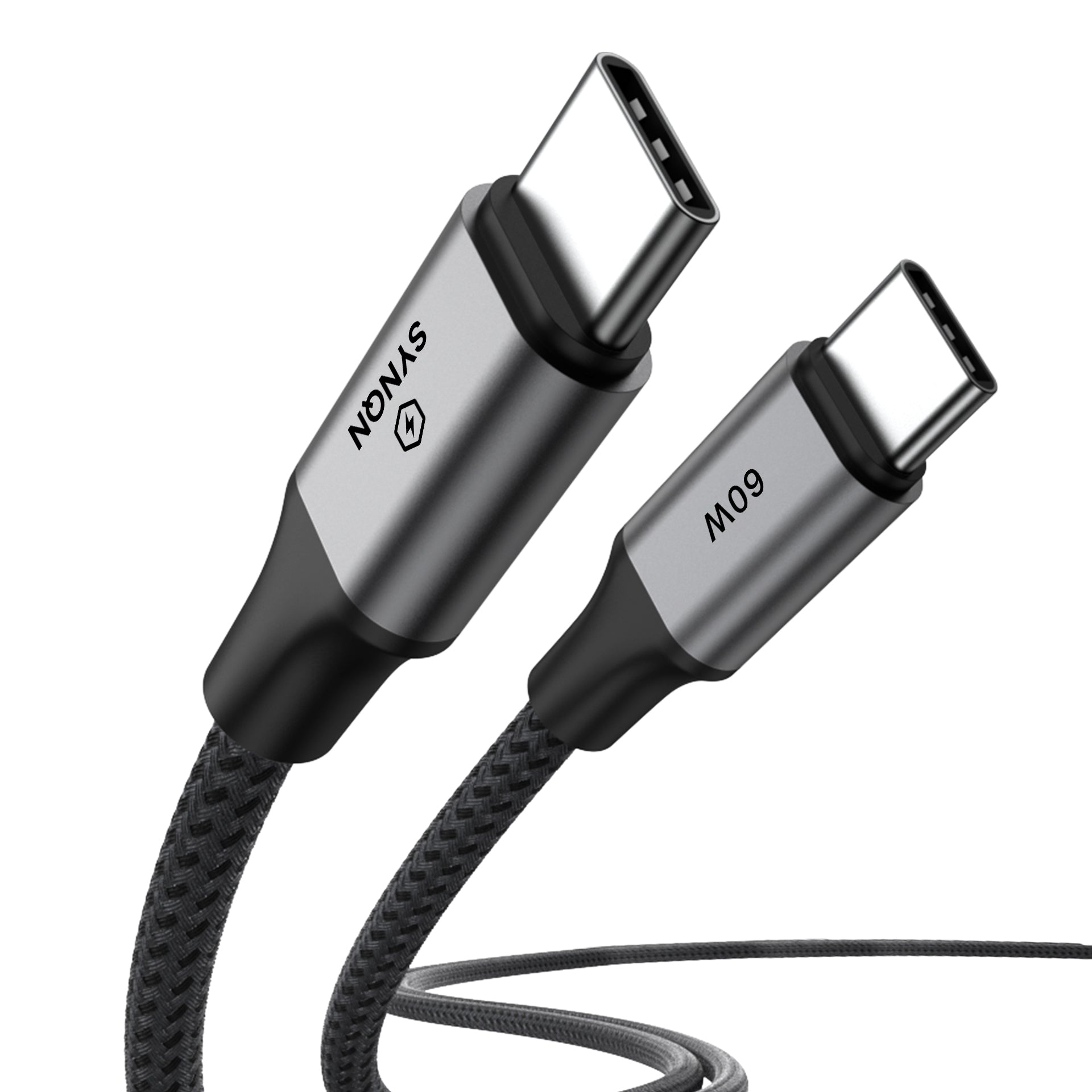 SYNQN USB-C Braided Cable — 60W Charge | USB2.0 | 1M | Space Gray