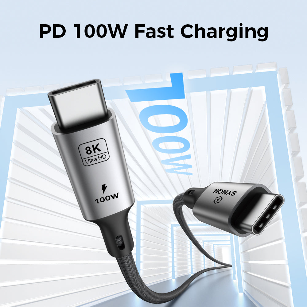 SYNQN USB4.0 1M Type C to C Braided Cable Nickle Plated Connectors Aluminum Housing