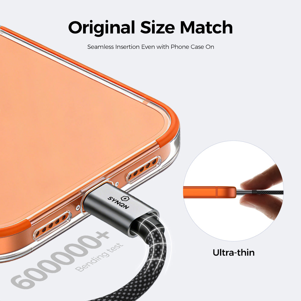 SYNQN USB-C Silicone-Braided Cable — 100W Charge | USB2.0 | 1M | Space Gray