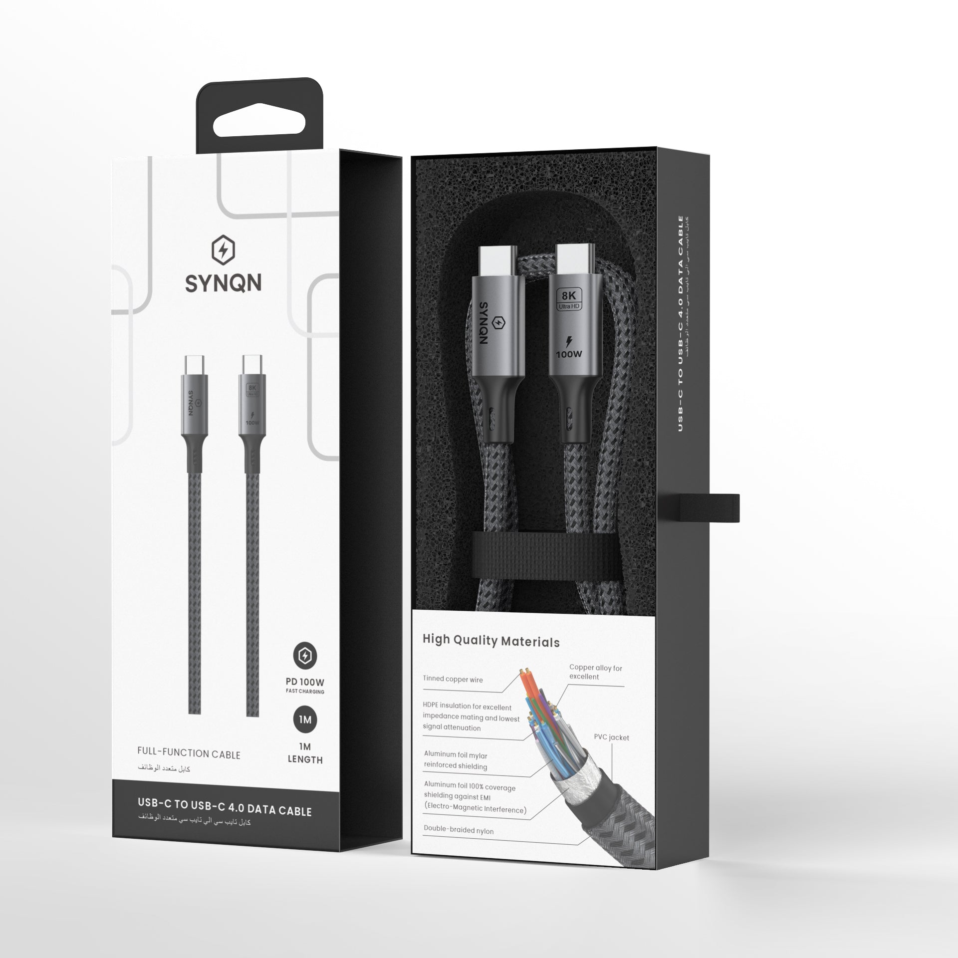 SYNQN USB-C Braided Cable — 100W Fast Charge | USB4.0 | 1M