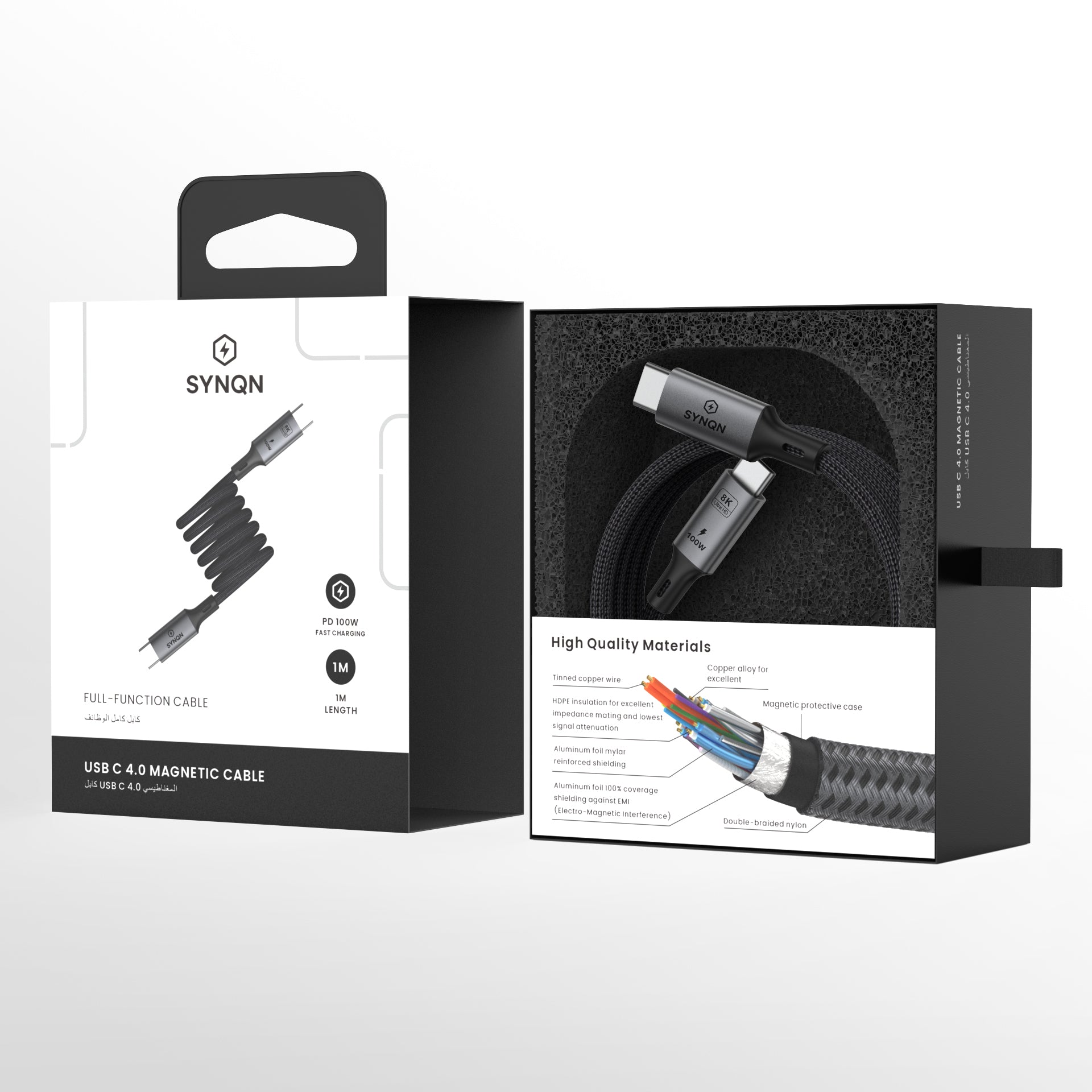 SYNQN Magnetic USB-C Cable — 100W Fast Charge | USB4.0 | 1M